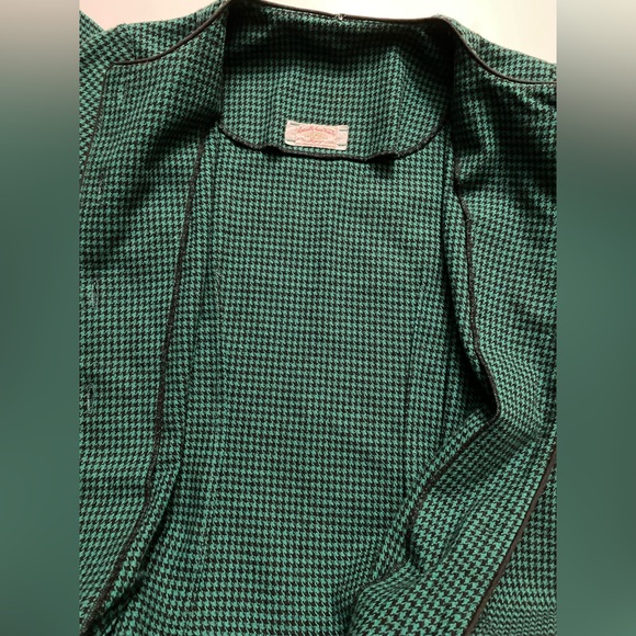 Vintage Wool Dress Houndstooth Pattern Black Green Long Sleeve Tailored M - Picture 15 of 15